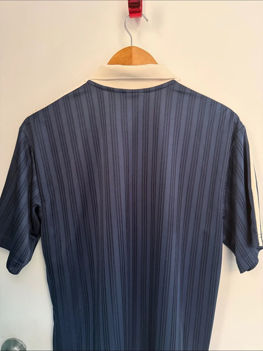 adidas Navy and Cream Trefoil Striped Polo Shirt